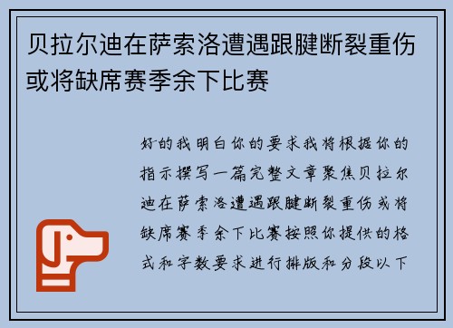 贝拉尔迪在萨索洛遭遇跟腱断裂重伤或将缺席赛季余下比赛